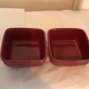 2 Longaberger square bowls woven tradition paprika